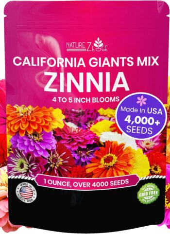 NatureZ Edge Zinnia Seeds for 2026 Planting Outdoors, Over 4000 Flower Seeds, 1 Oz, Non GMO Made in USA, Bulk Semillas De Flores para Sembrar, California Giants, Easy to Grow Zinnia Seed Mix