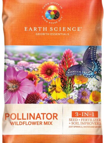 Earth Science Wildflower Pollinator Mix - 6lb, Over 56,000 Seeds, 3-in-1 Mix of Wildflower Seeds, Plant Food, & Soil Conditioners for Bees, Hummingbirds, Butterflies, Non-GMO, Up to 1,000 Sq. Ft.
