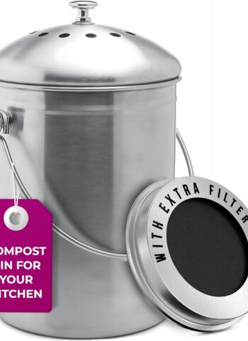 EPICA Countertop Compost Bin Kitchen | 1.3 Gallon | Odorless Composting Bin with Carbon Filters | Indoor Compost Bin with Lid | Stainless Steel Kitchen Composter for Food Scraps & Waste Recycling